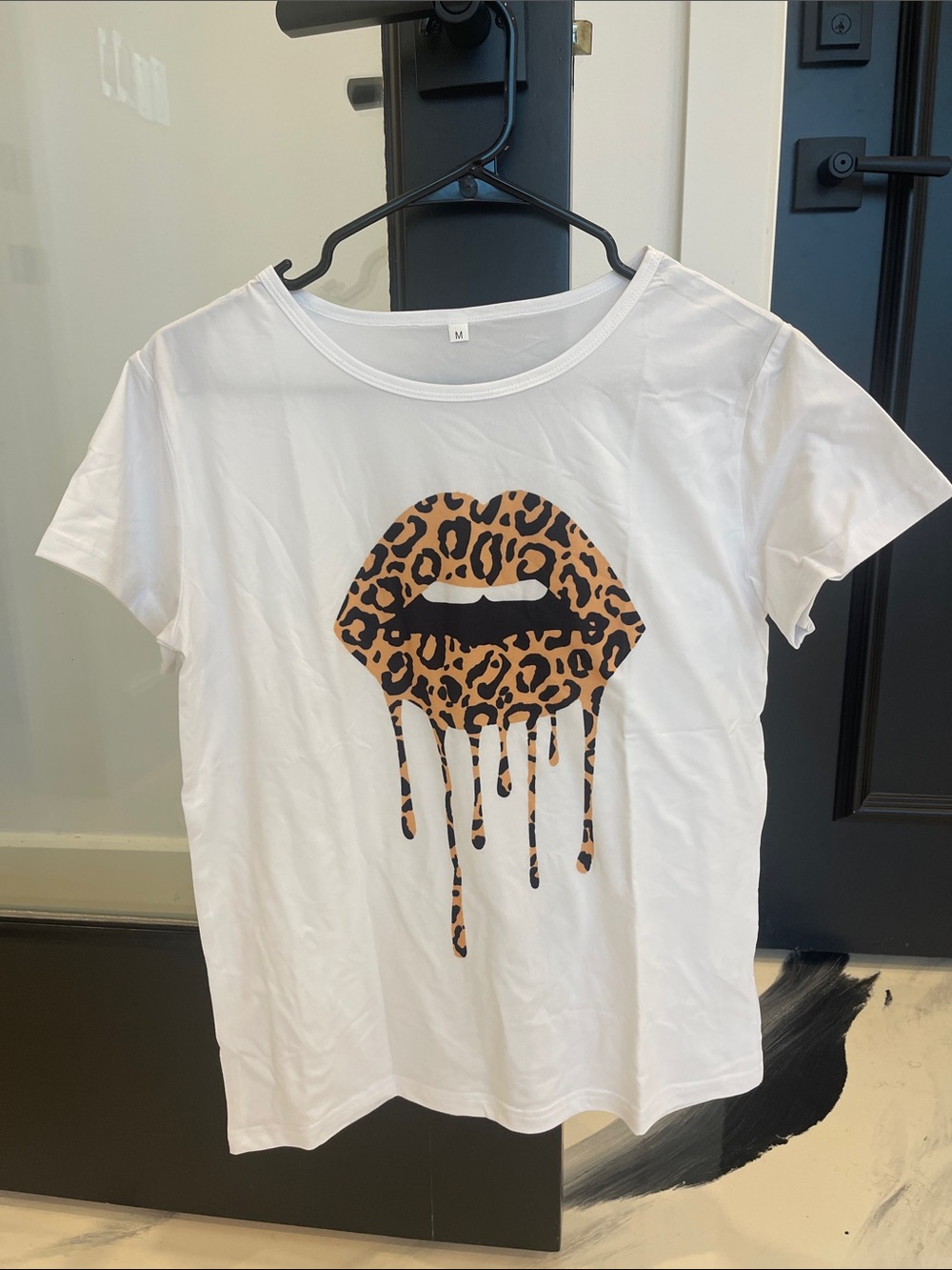 SHEIN White Tee with Leopard Drip Lips Graphic